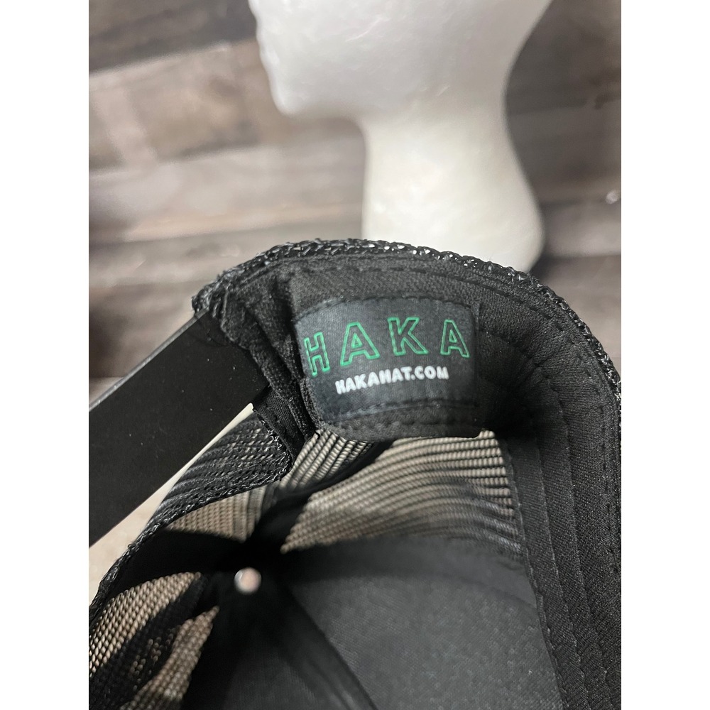 Haka Black Trucker Hat White Antler Logo Mesh Snapback Baseball Cap Mens OSFM - Picture 7 of 7